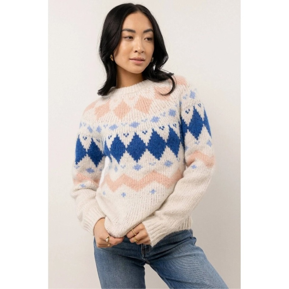 VERO MODA Sweater 'Filippa' White Geometric Pattern Soft Warm Comfy Small NWT